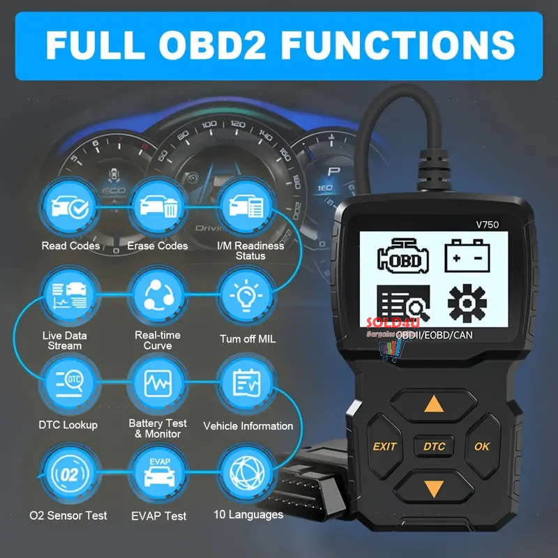 Scanners OBD2 Scanner Diagnostic Tool Car Since 1996 V750 2.4 inch